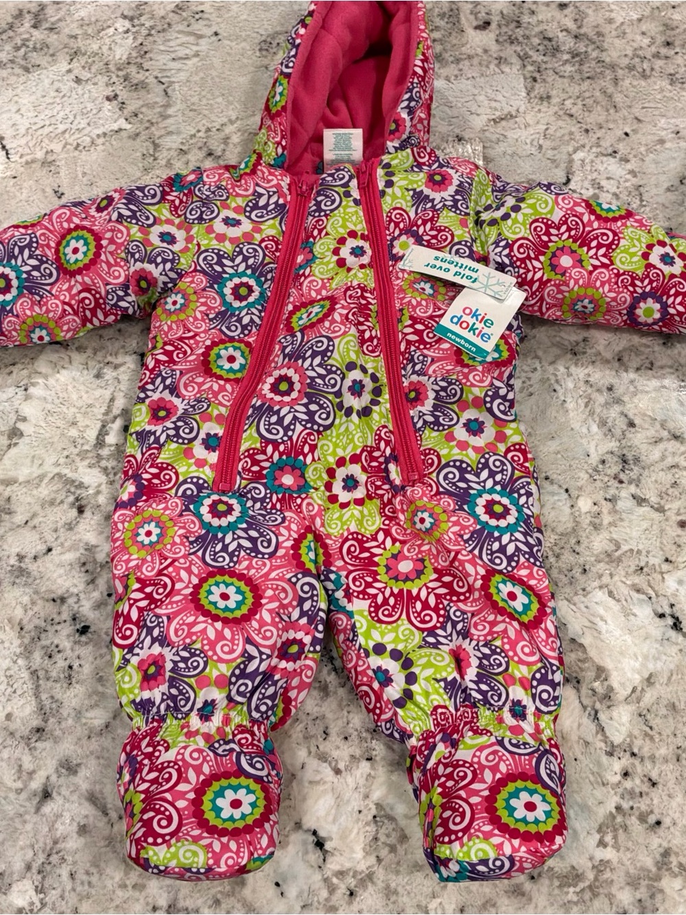 okie dokie Pink & Multi Floral Print Infant One-Piece Footie